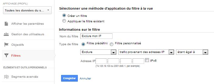 Google Analytics : exclure les visites internes