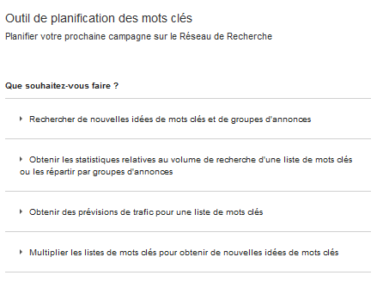 Google Keyword Planner - Page d'accueil