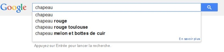 Requête pour le mot-clé chapeau sur Google Suggest