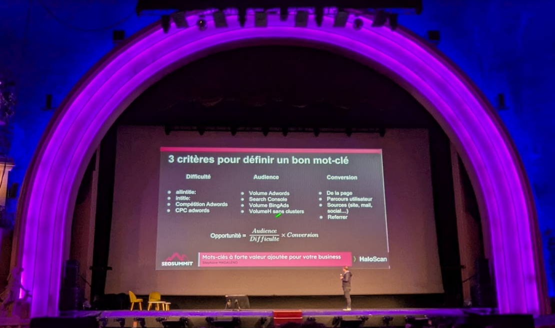 Présentation au SEO Summit des 3 critères pour définir un bon mot-clé 